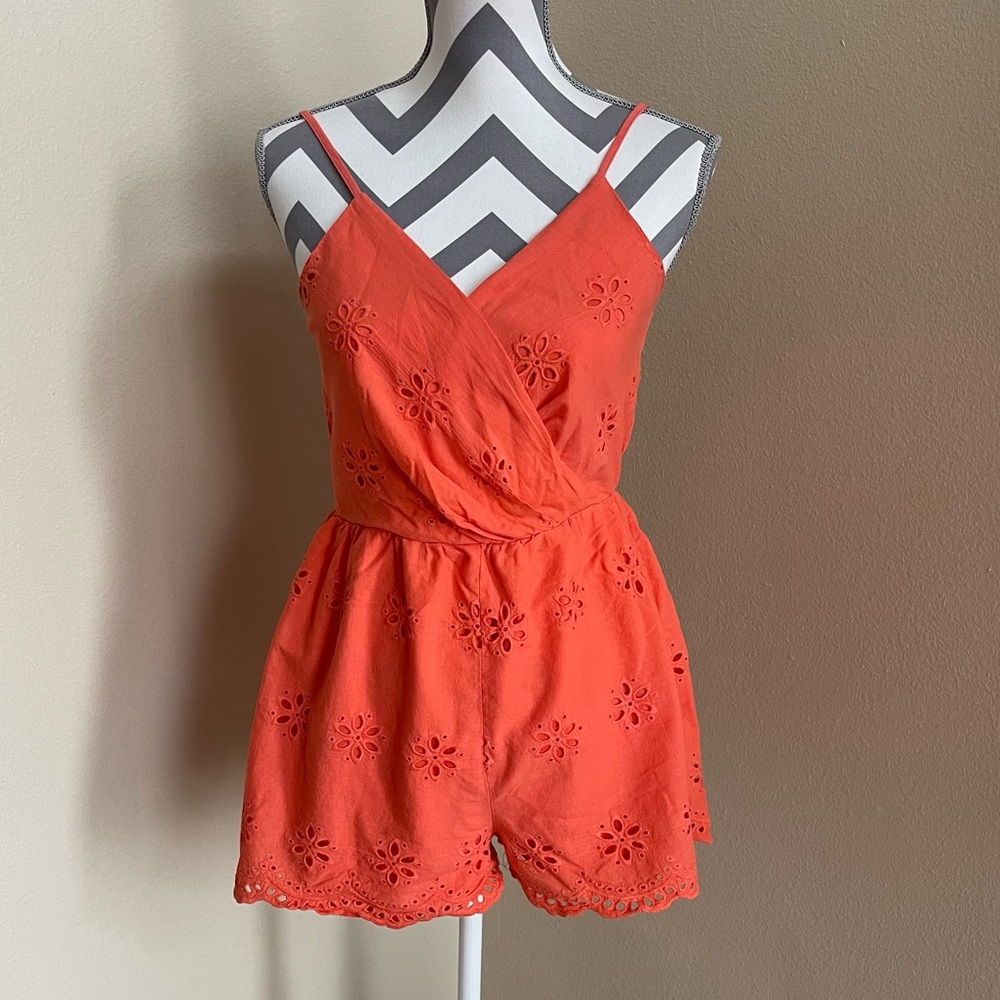 Blue Rain - Orange Eyelet Romper - Adjustable Straps - Size: Large